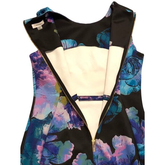 Calvin Klein Womens Dress Sz 10 Scuba Feel Black Blue Purple Sheath Knee Length - Picture 12 of 14